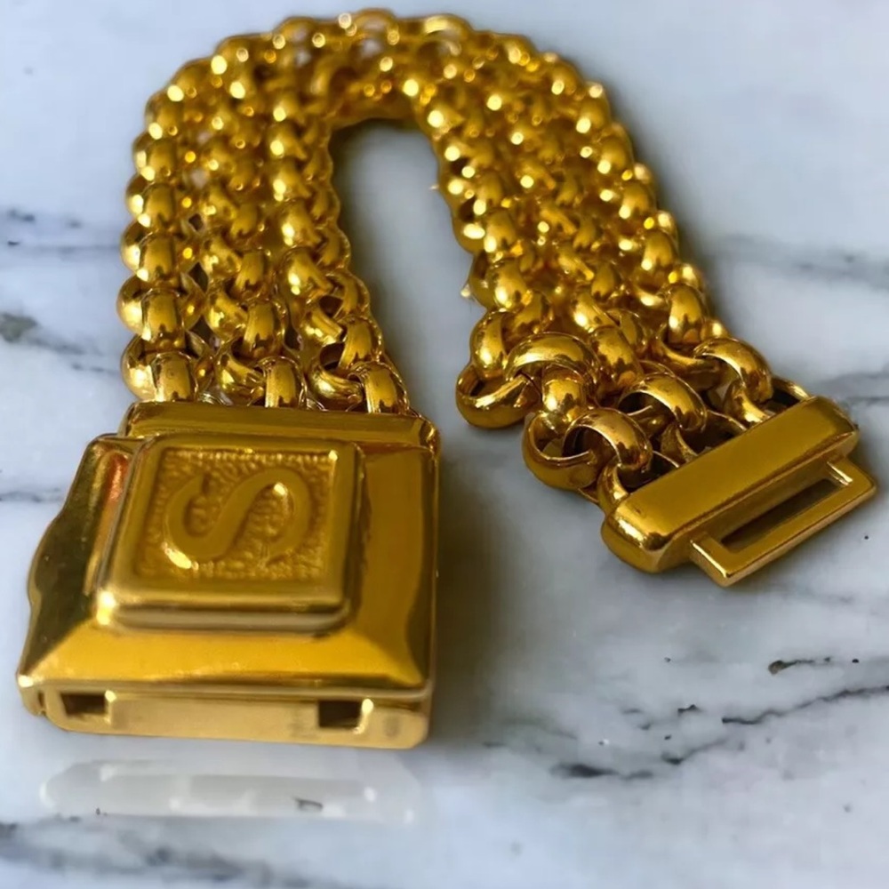 Spectacular CUSTOM Vintage 14K SOLID Gold LOCKET Initial S Triple Rolo Bracelet - Picture 11 of 16